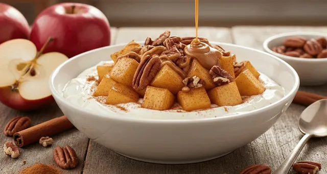 Bowl Desayuno: Yogur, Manzana Asada, Nuez y Canela