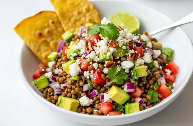 Ceviche de lentejas con nuez pecana