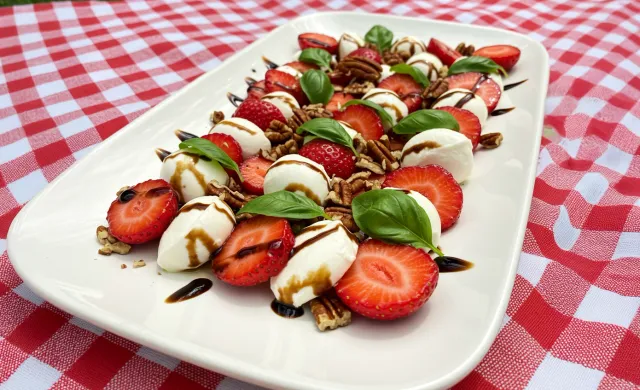 Ensalada Caprese con Fresas y Nuez Pecana