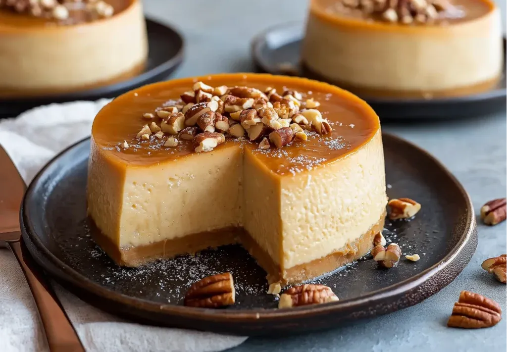 Flan de caramelo con nueces pecanas