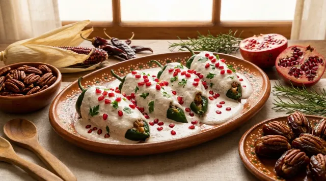 Chiles en nogada con nogada de nuez pecana y recetas del 15 de septiembre