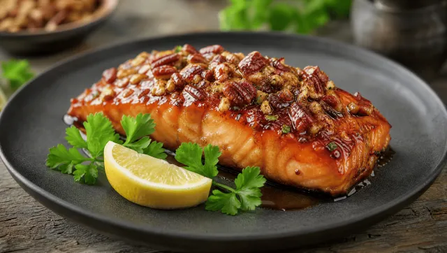 Salmón Glaseado con Maple y Nuez Pecana al Horno