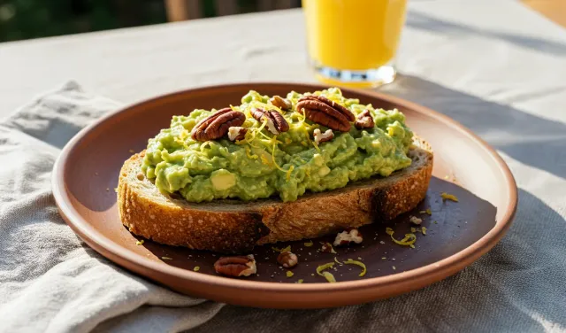Tostadas de Aguacate con Nuez Pecana y Limón