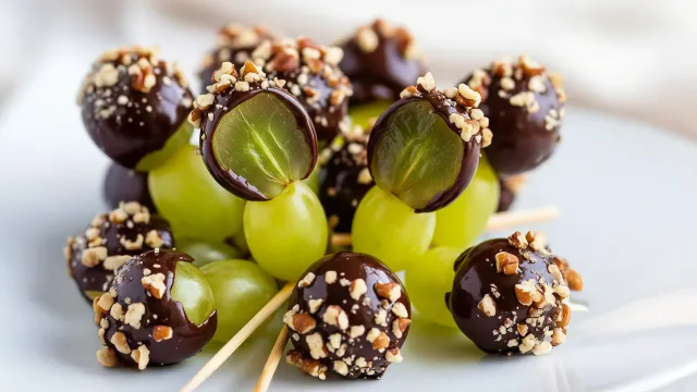 Uvas cubiertas de chocolate y nuez pecana