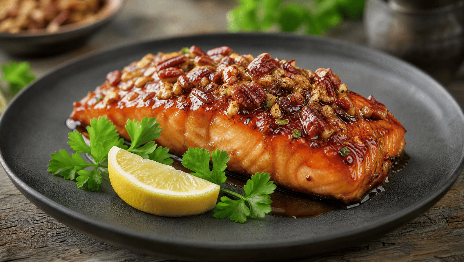 Salmón Glaseado con Maple y Nuez Pecana al Horno