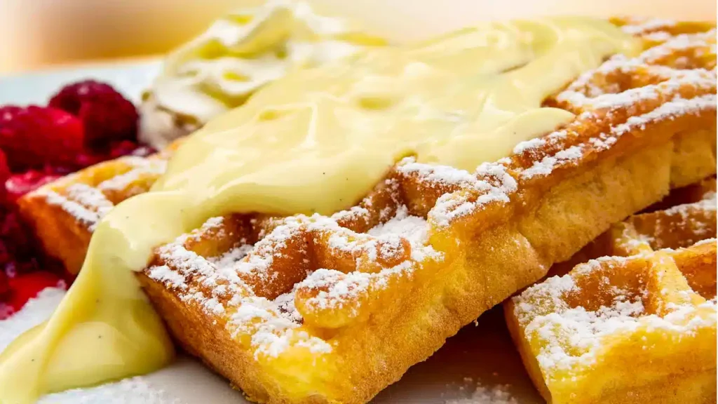 Waffles dorados con nueces pecanas, una opción deliciosa para el desayuno o la merienda casera.